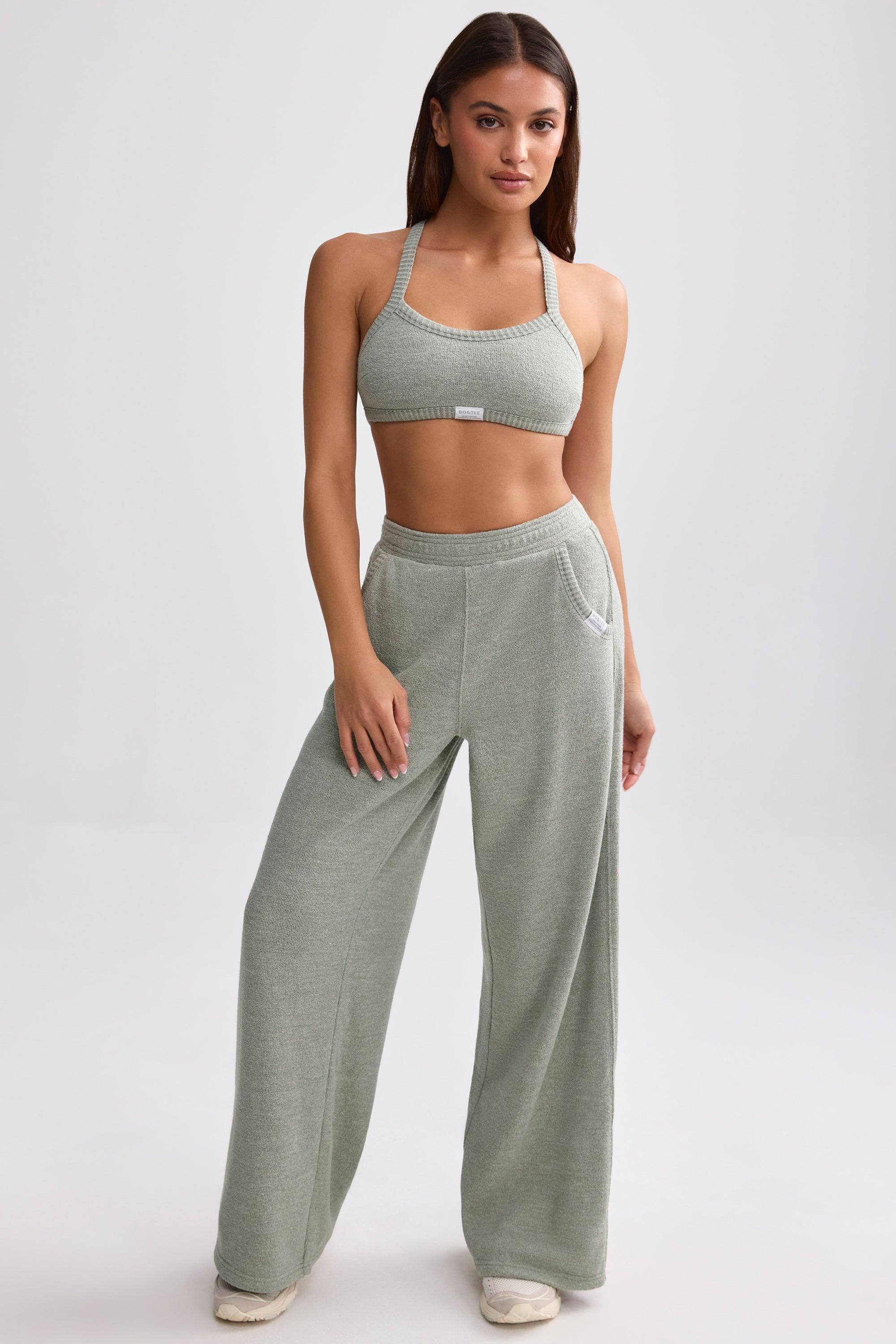 Tall Terry Towelling Wide-Leg Joggers in Sage Grey Product Image