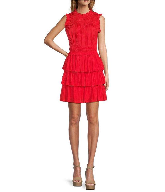 Lucy Paris Mock Neck Sleeveless Smocked Waist Tiered Mini Dress Product Image