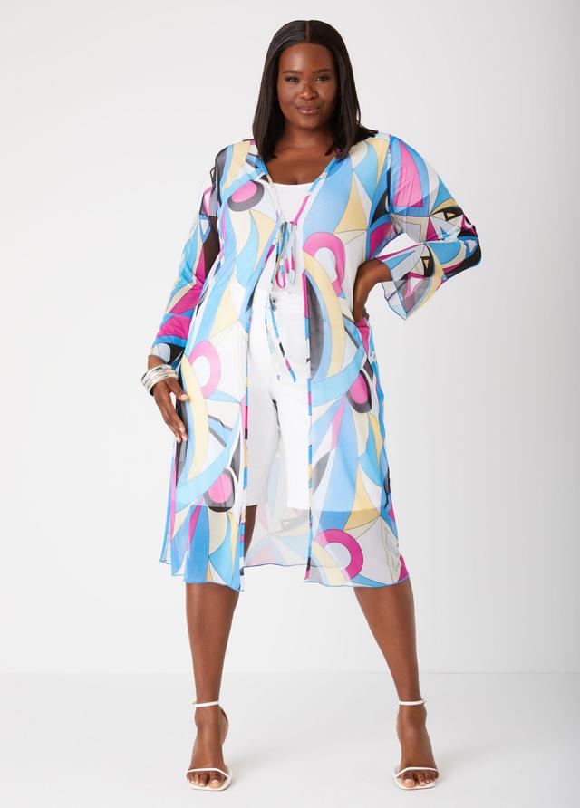 Plus Size Geo Print Mesh Duster Ashley Stewart Product Image