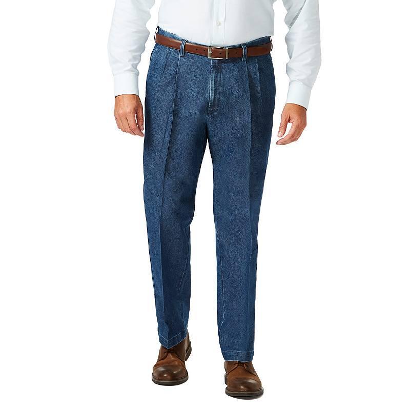 Haggar Men's Big & Tall Classic Fit Pleat Front Denim Pants Product Image