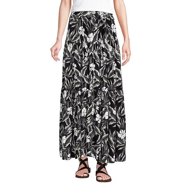 Womens Lands End Printed Flowy Tiered Maxi Skirt Product Image