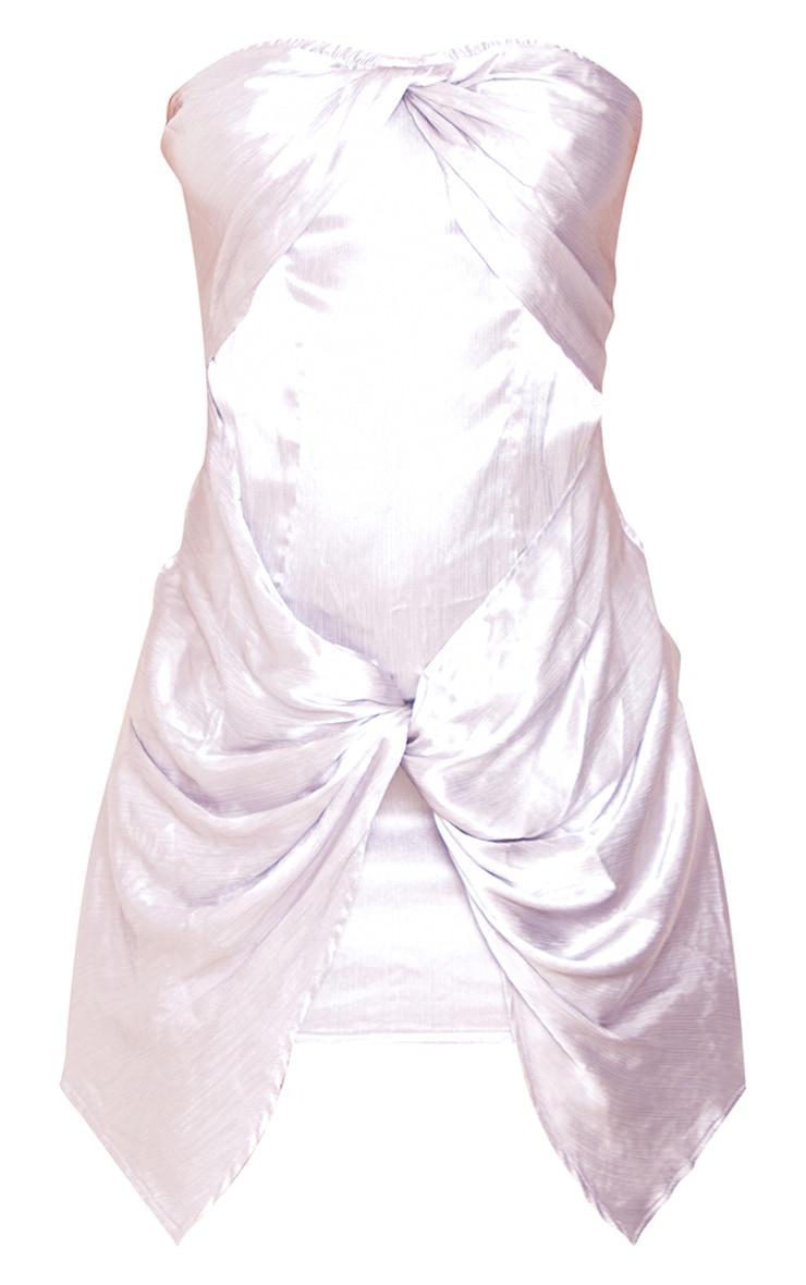 Silver Textured Satin Twist Detail Bandeau Bodycon Dress Product Image