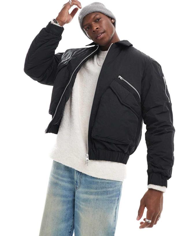 Jack & Jones bomber jacket with zip pockets in black  Product Image