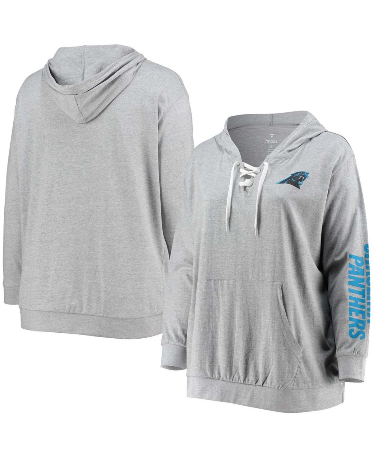 Womens Fanatics Branded Heathered Gray Carolina Panthers Plus Size Lace-Up Pullover Hoodie Product Image