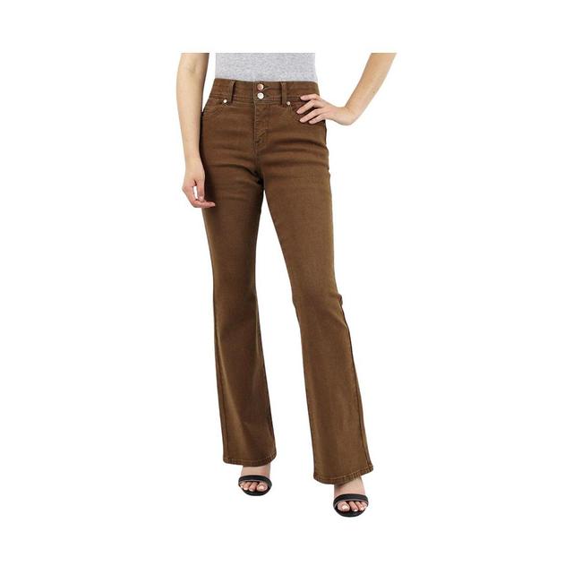 Indigo Poppy Womens Mocha Two Button Tummy Control Bootcut with Front & Back Pocket Detail Jeans Product Image