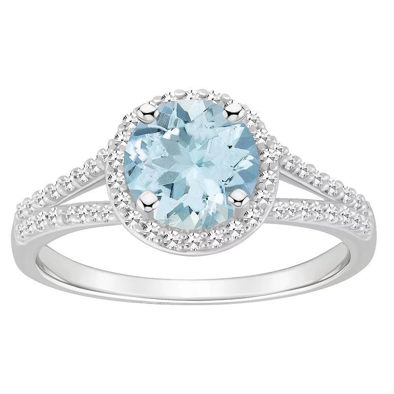 Celebration Gems Sterling Silver 7 mm Round Gemstone and 1/4 Carat T.W. Diamond Split Shank Ring, Womens Blue Product Image