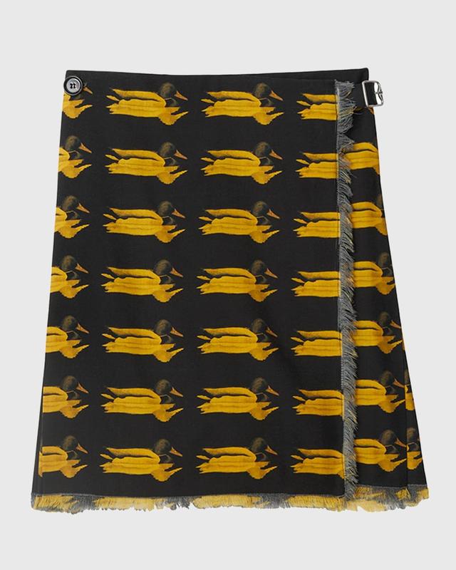 burberry Duck Print Pleated Wool Kilt Skirt Product Image