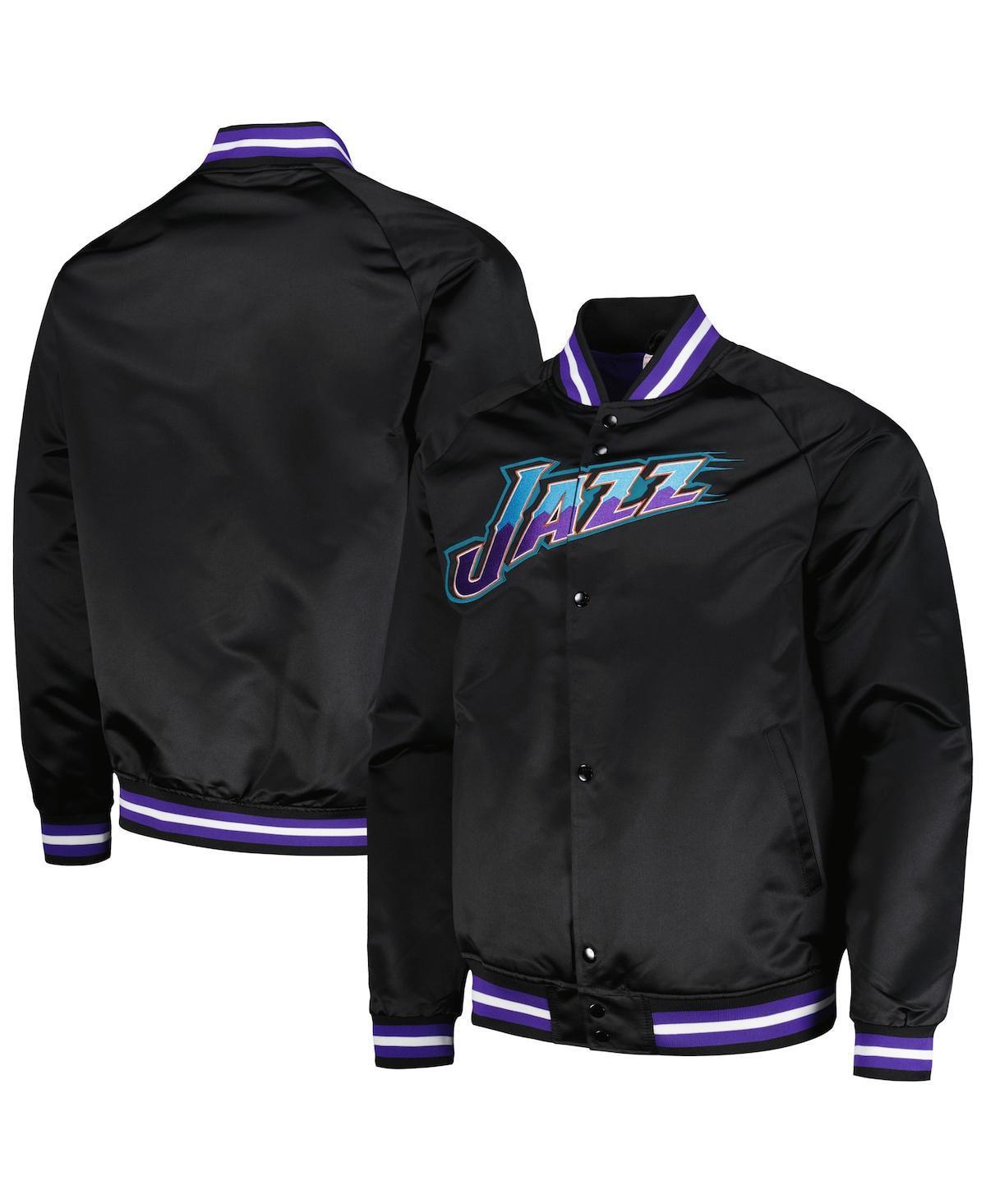 Mens Mitchell & Ness Black Utah Jazz Hardwood Classics Throwback Wordmark Raglan Full-Snap Jacket Product Image