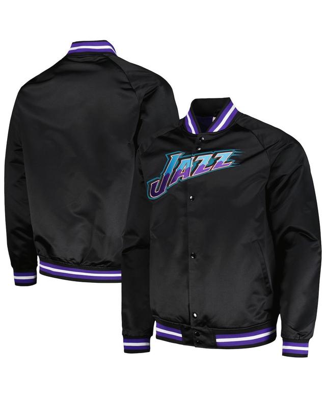 Mens Mitchell & Ness Black Utah Jazz Hardwood Classics Throwback Wordmark Raglan Full-Snap Jacket Product Image