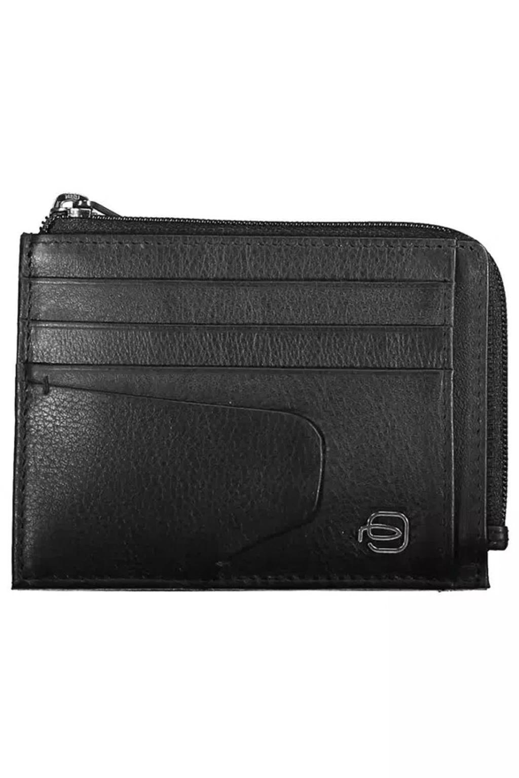 PIQUADRO Sleek Black Leather Card Holder With Rfid Blocker Product Image