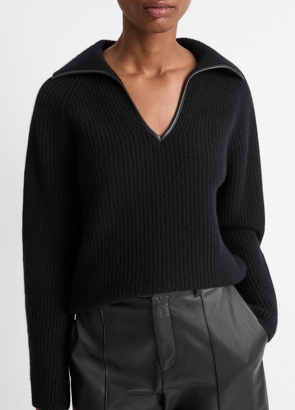 Leather-Trim Wool-Cashmere Polo Sweater Product Image