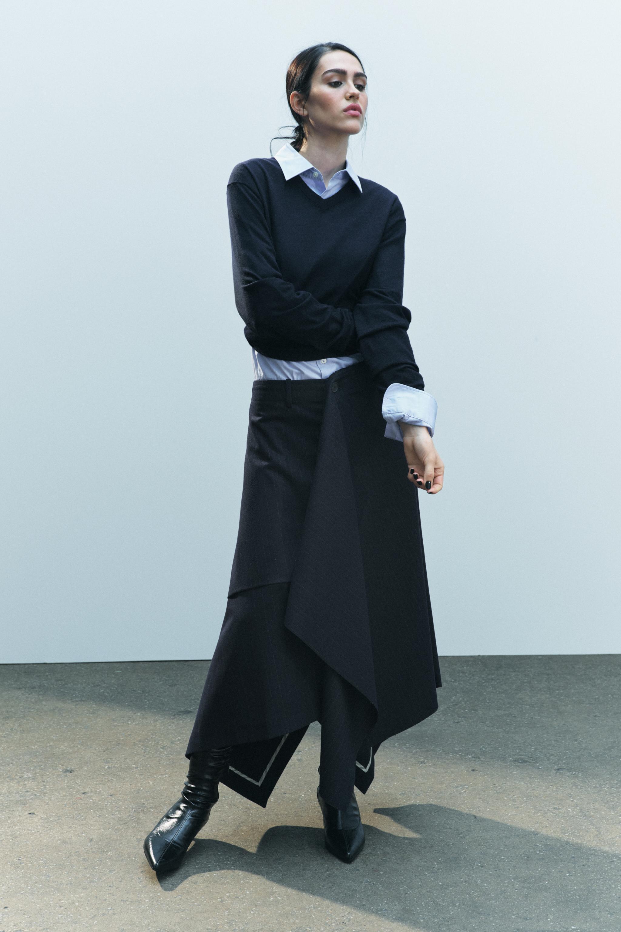 PINSTRIPE ASYMMETRIC SKIRT ZW COLLECTION Product Image