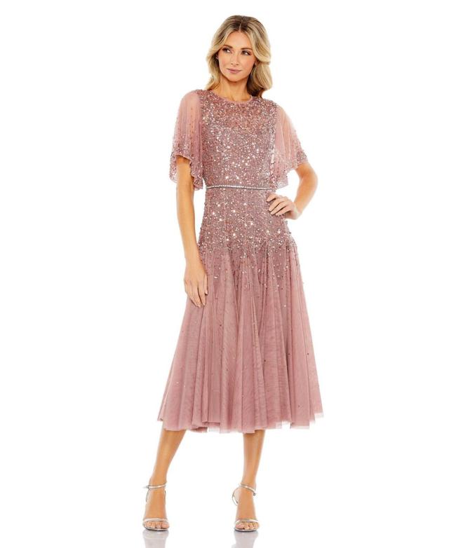 Mac Duggal Sequin & Crystal Embellished Ruffle Sleeve Midi Cocktail Dress Product Image