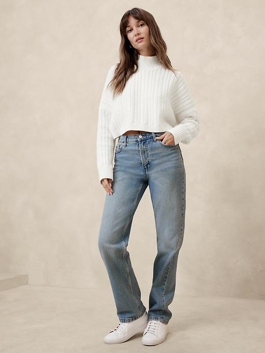 Cropped Cable Turtleneck Sweater Product Image