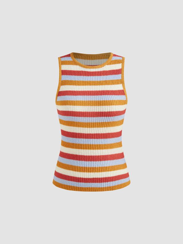 Knit Round Neckline Striped Tank Top Product Image