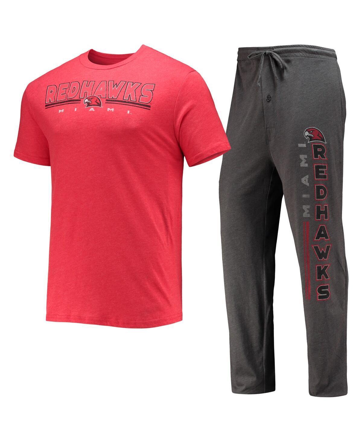 Mens Concepts Sport Heathered /Red Miami University RedHawks Meter T-Shirt & Pants Sleep Set Grey Product Image