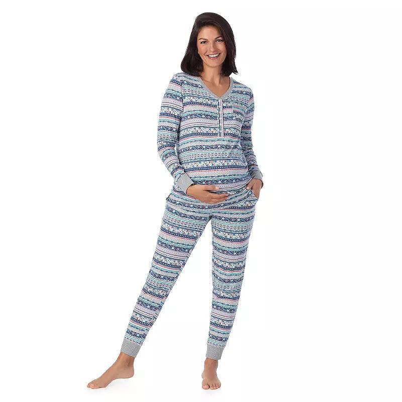 Maternity Cuddl Duds Cozy Henley Pajama Top & Banded Bottom Pajama Pants Sleep Set, Womens Green Dogs Product Image