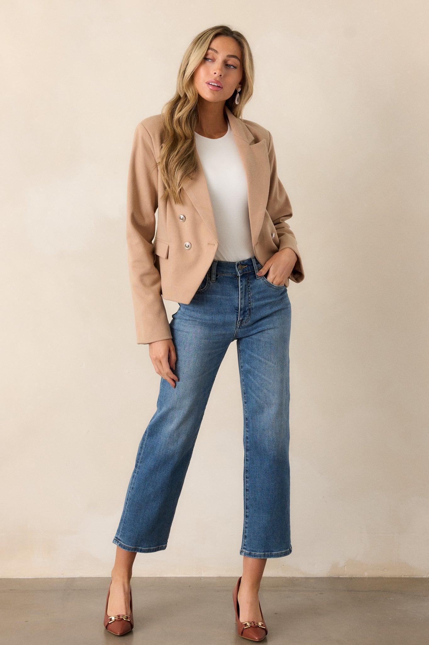 Chasing Stars Tan Cropped Blazer Product Image