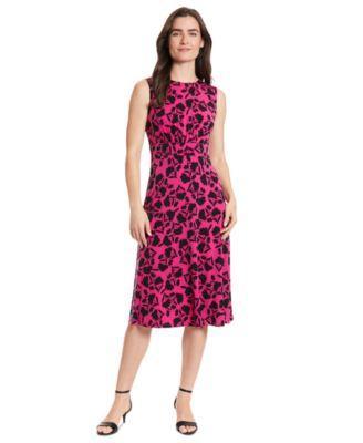 Petite Floral-Print Jewel-Neck Midi Dress Product Image