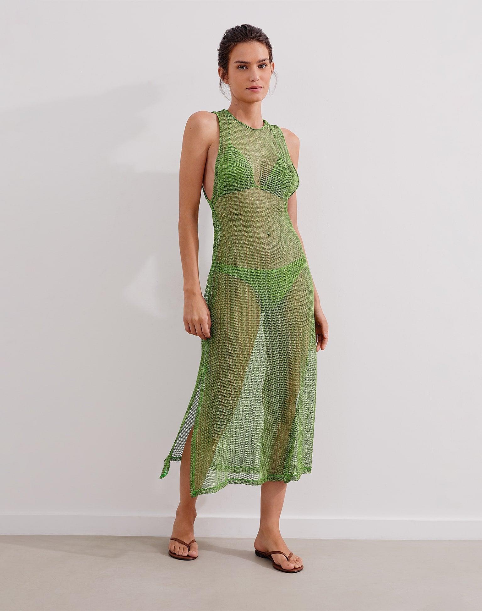 Mesh Twist Long Cover Up - Acid Green Product Image