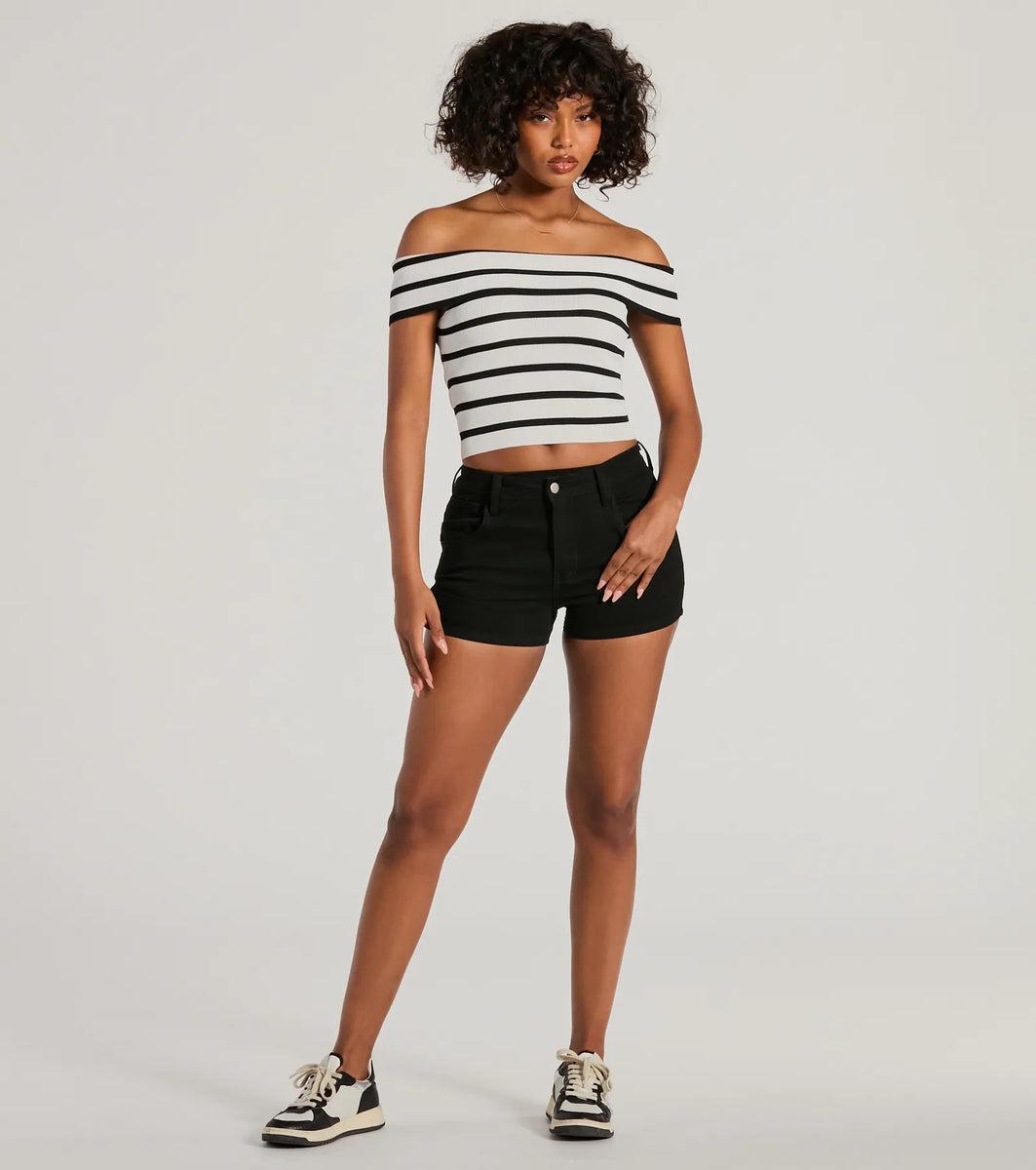 Just Your Stripe Off-The-Shoulder Crop Top Product Image