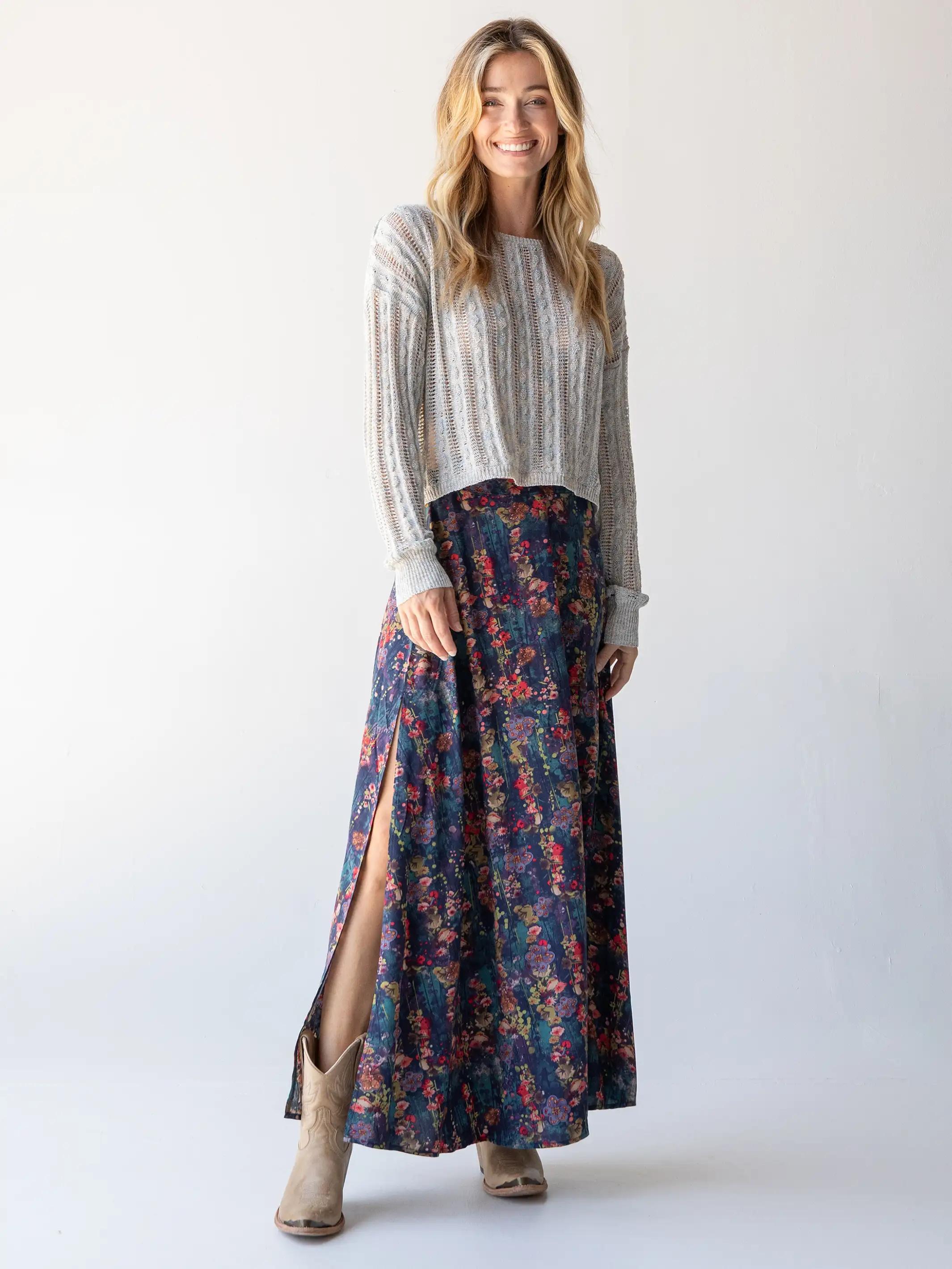 Ginger Side-Slit Maxi Skirt - Watercolor Floral product image