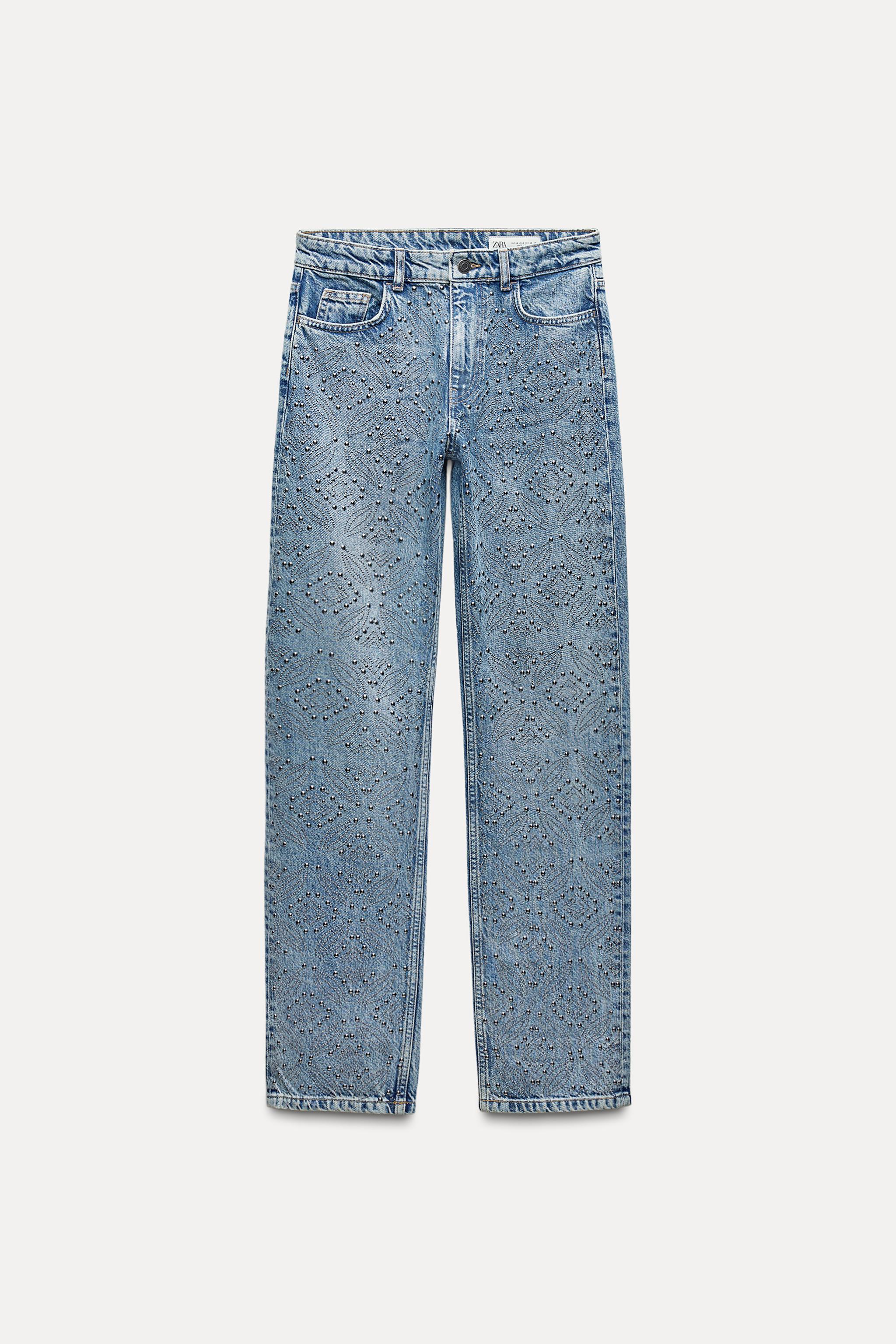 ZW COLLECTION STRAIGHT MID-WAIST STUDDED JEANS product image