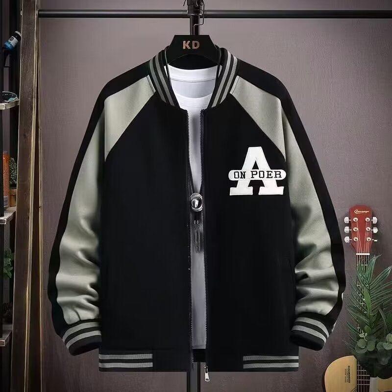 Lettering Zip Baseball Jacket Product Image