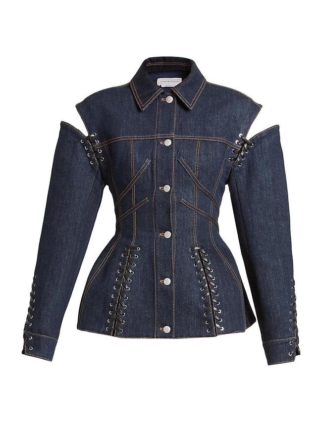 Womens Lace-Up Denim Jacket Product Image