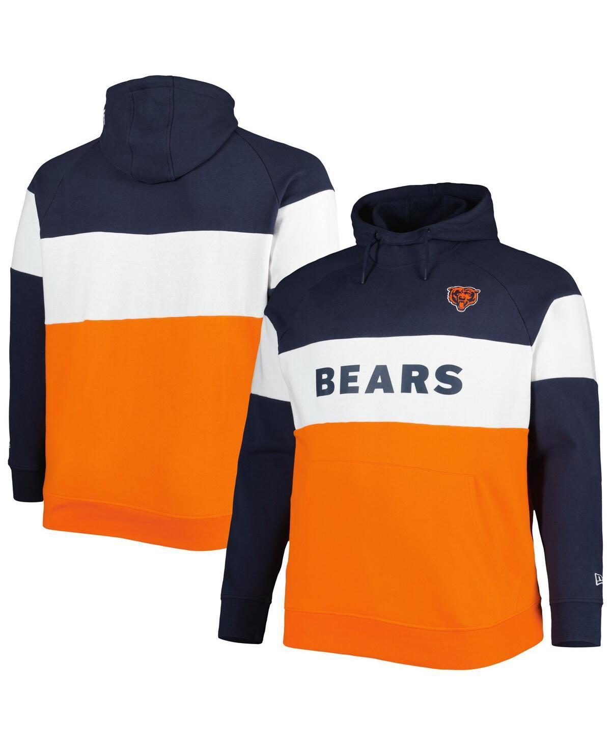 Mens New Era Orange Chicago Bears Big and Tall Current Team Colorblock Fleece Raglan Pullover Hoodie Product Image