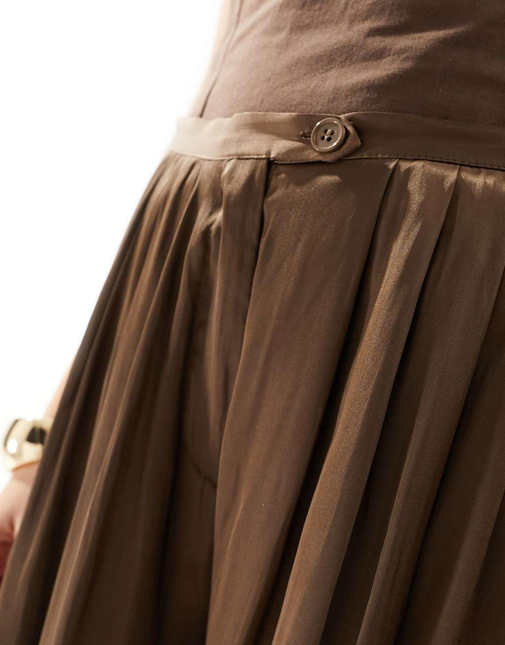 Lioness satin palazzo pants in brown Product Image