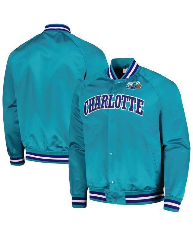 Mens Mitchell & Ness Teal Charlotte Hornets Hardwood Classics Throwback Wordmark Raglan Full-Snap Jacket Product Image