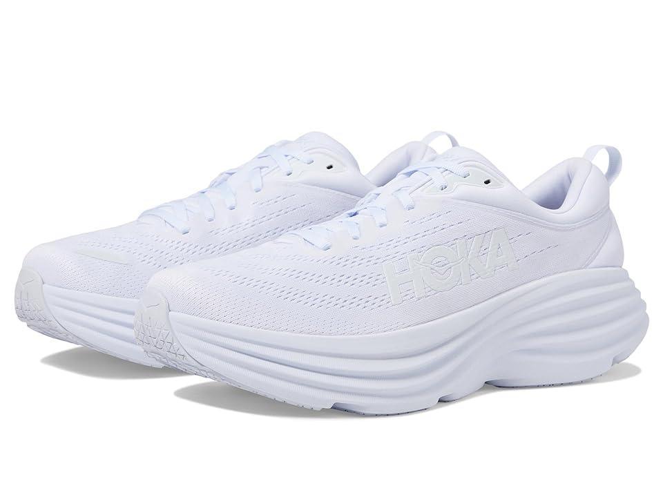 Hoka Mens Bondi 8 Running Sneakers in All White Product Image