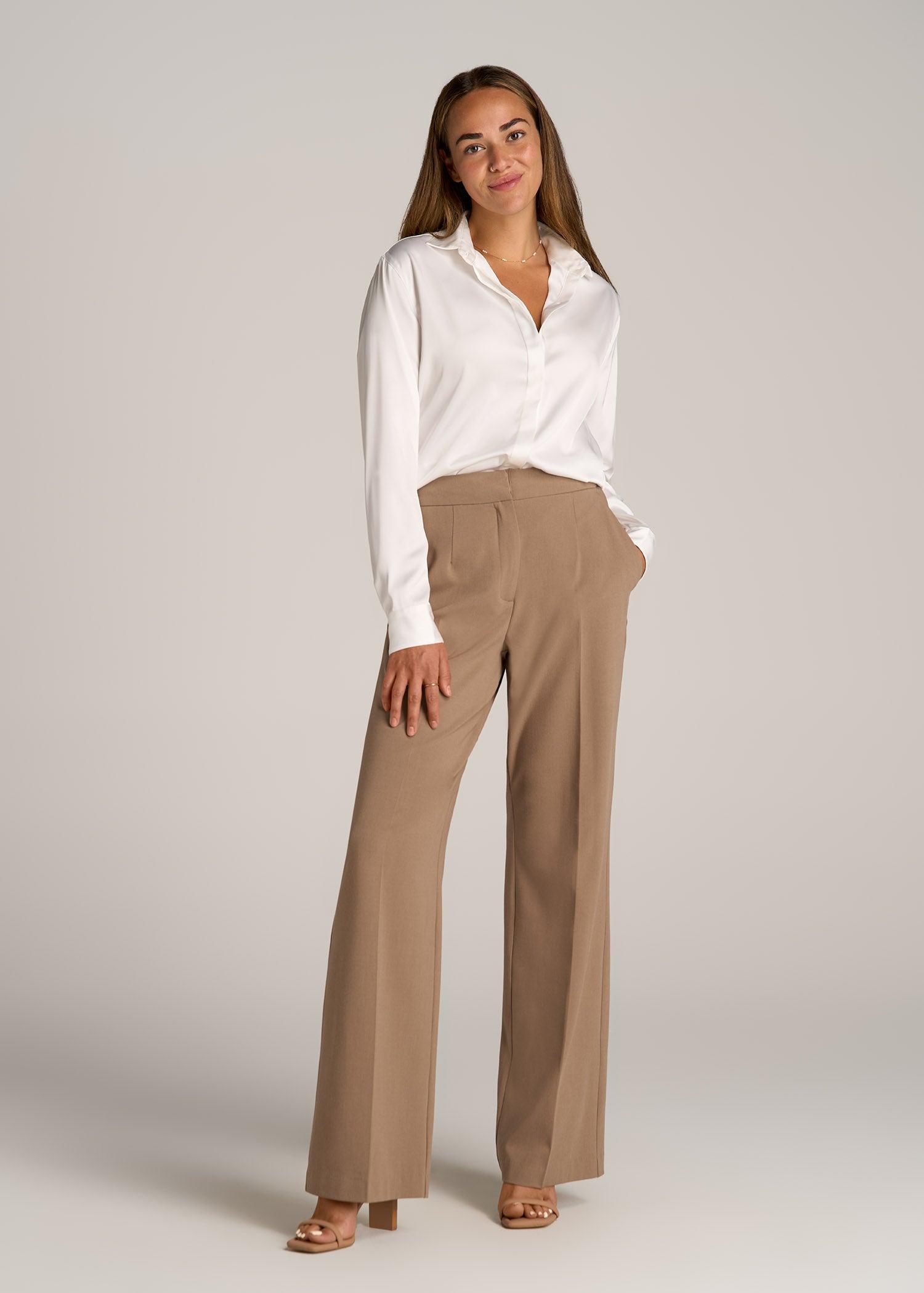 Flat Front Wide Leg Dress Pants for Tall Women in Fawn Female Product Image