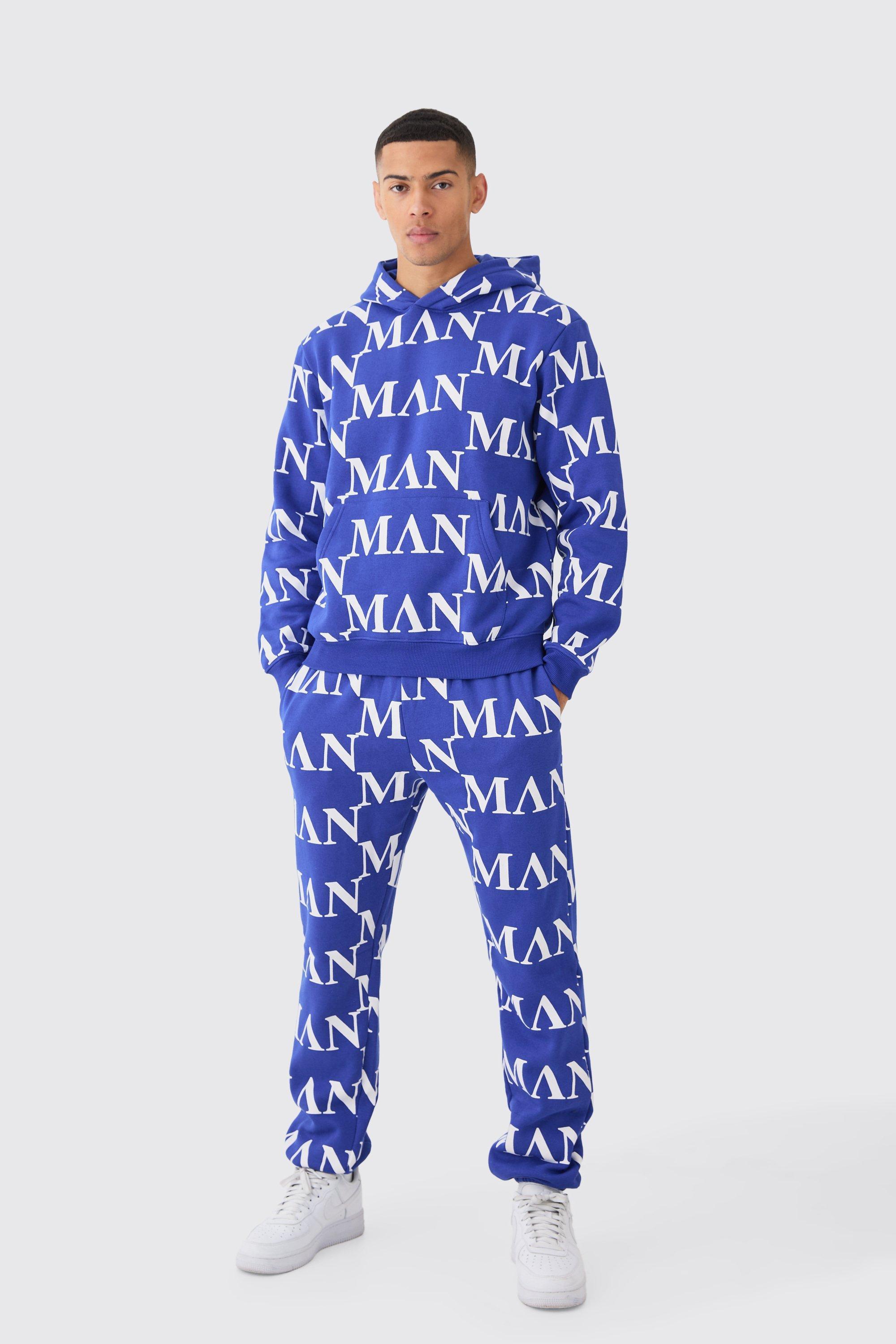 Man Roman All Over Print Hooded Tracksuit | boohooMAN USA Product Image