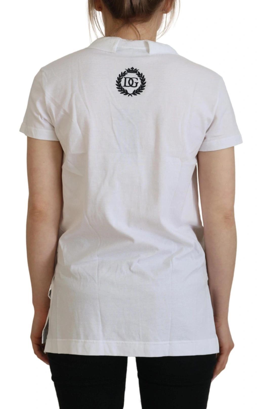 DOLCE & GABBANA White Short Sleeve V-neck Cotton Top Blouse T-shirt Product Image