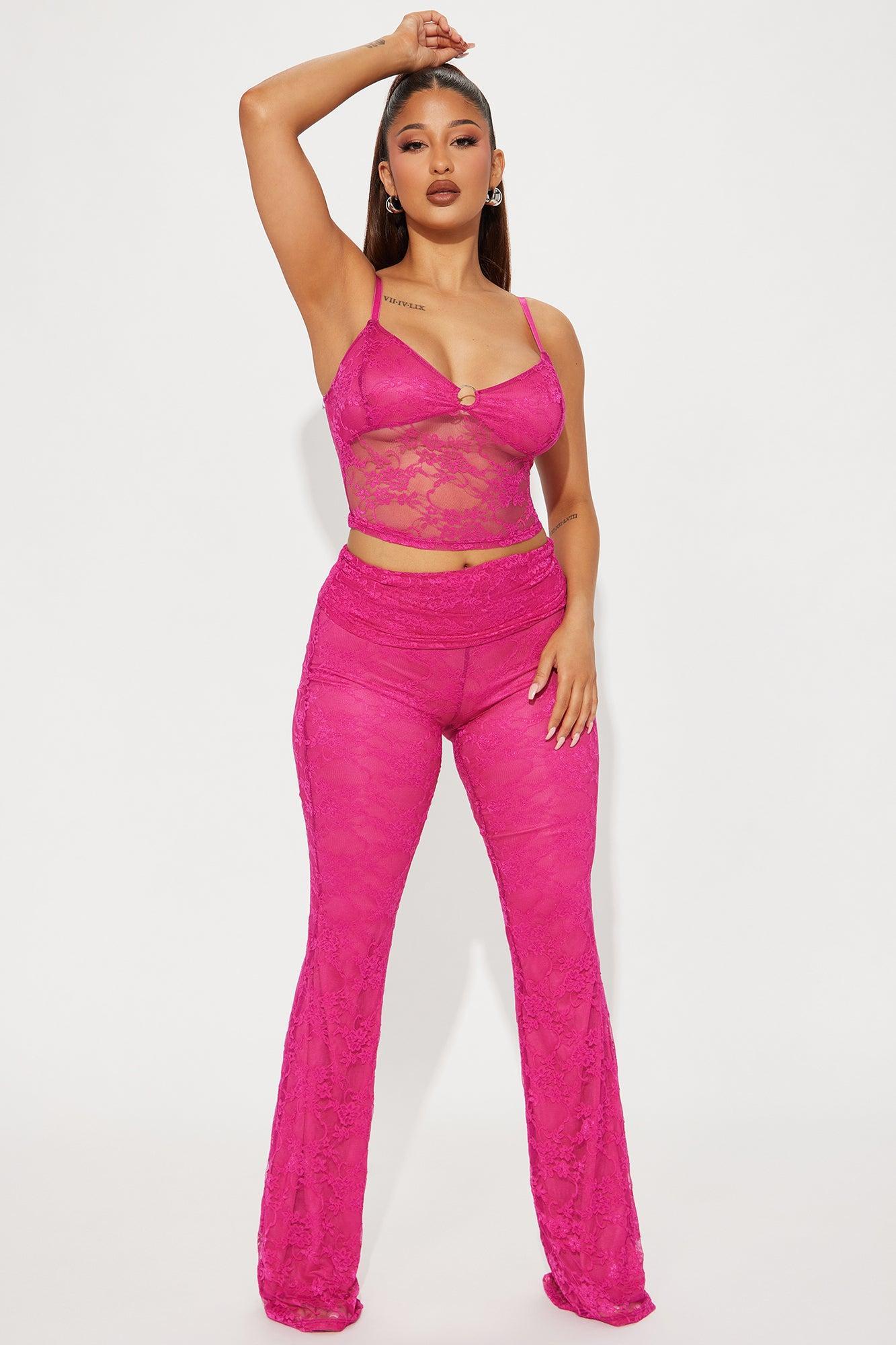 Love You Lace Pant Set - Fuchsia Product Image