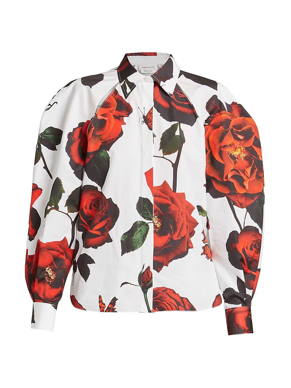 Womens Rose-Print Cotton Shirt Product Image