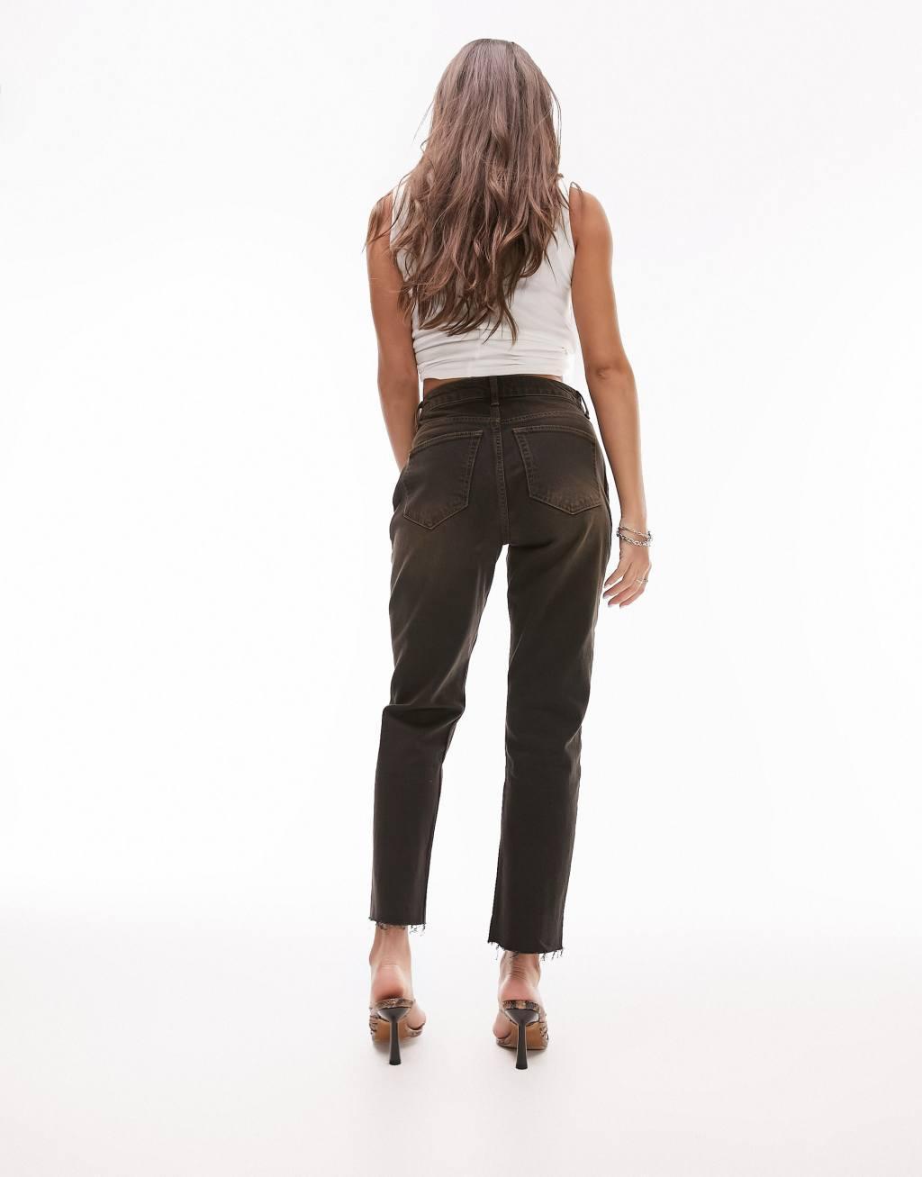 Topshop Hourglass straight jeans in brown over dye Product Image