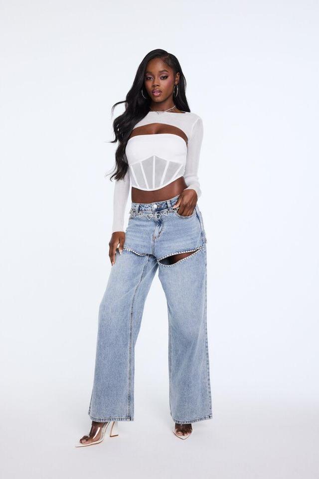 Bratz x F21 Rhinestone Wide-Leg Cutout Jeans | Forever 21 Product Image