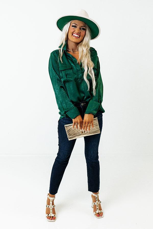 Penn Station Meetup Satin Top In Hunter Green Product Image