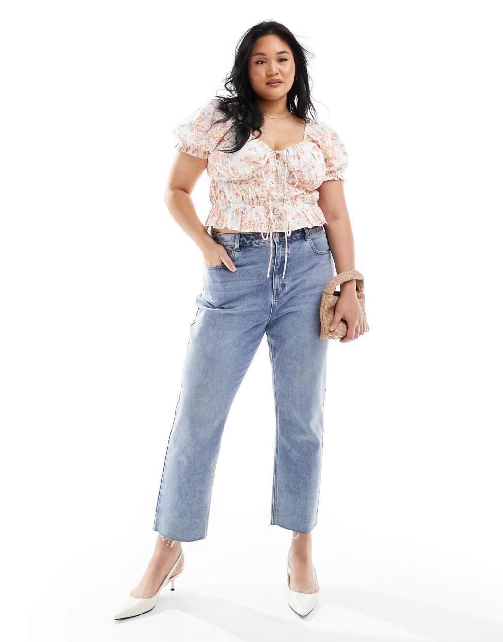 ASOS DESIGN Curve puff sleeve top in ditsy floral Product Image