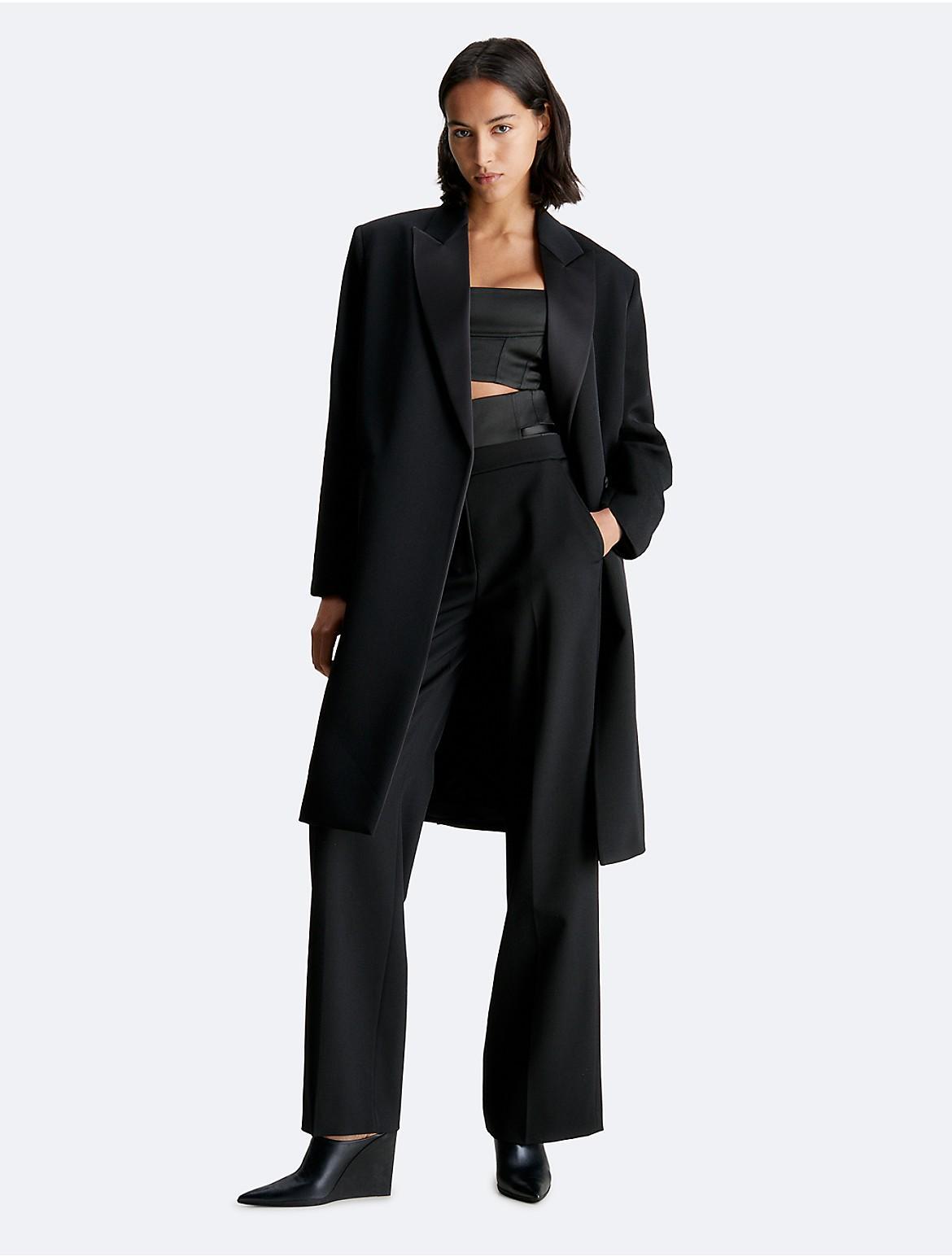 Calvin Klein Womens Tuxedo Satin Wool Coat - Black - 34 product image