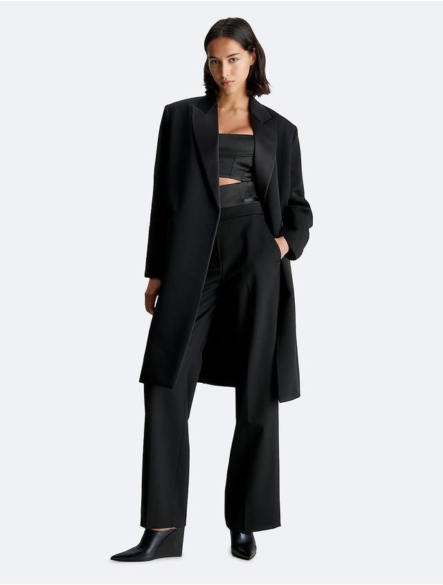 Calvin Klein Womens Tuxedo Satin Wool Coat - Black - 42 Product Image