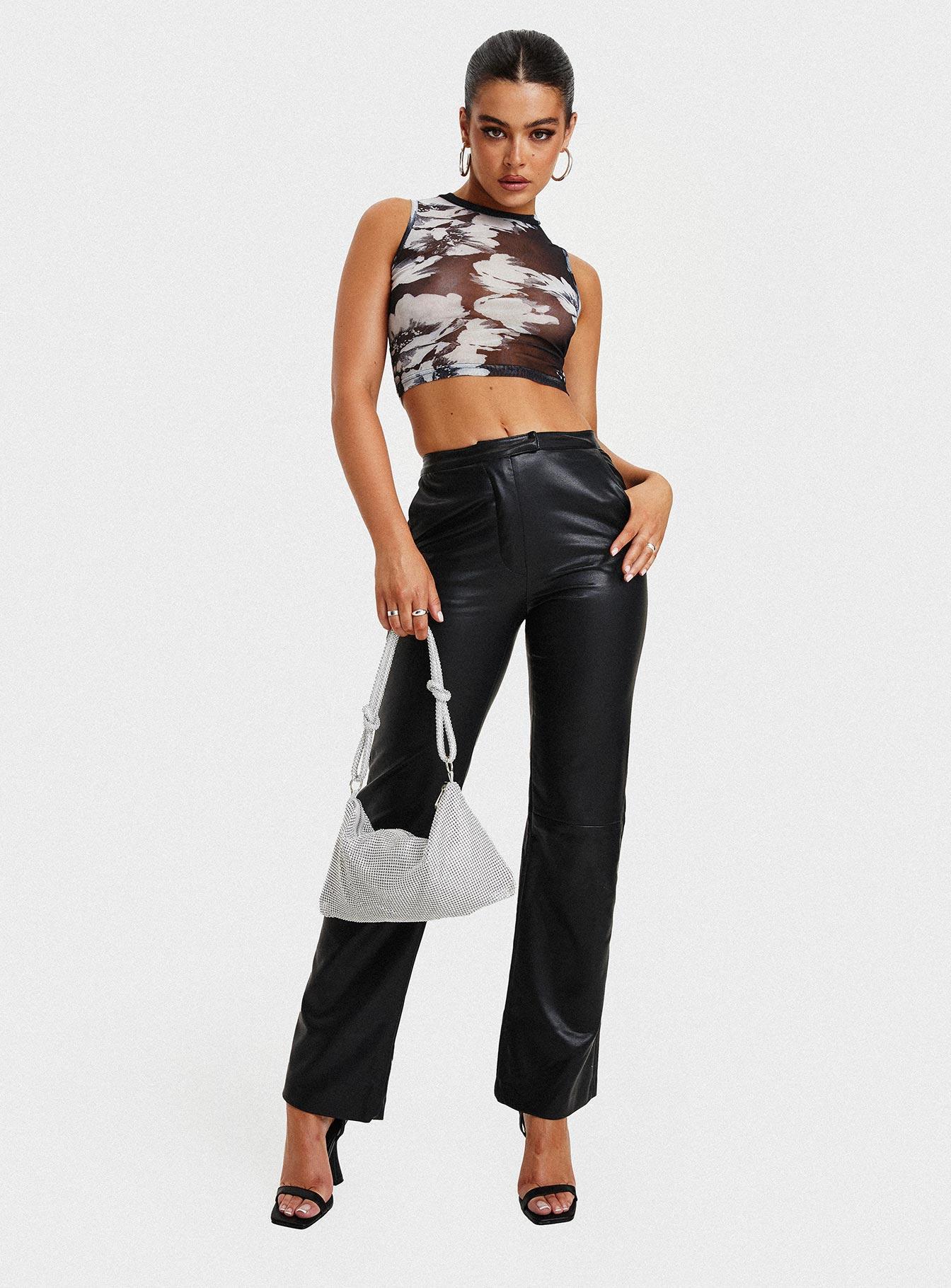 Zyaire Mid Rise Faux Leather Pants Black Product Image