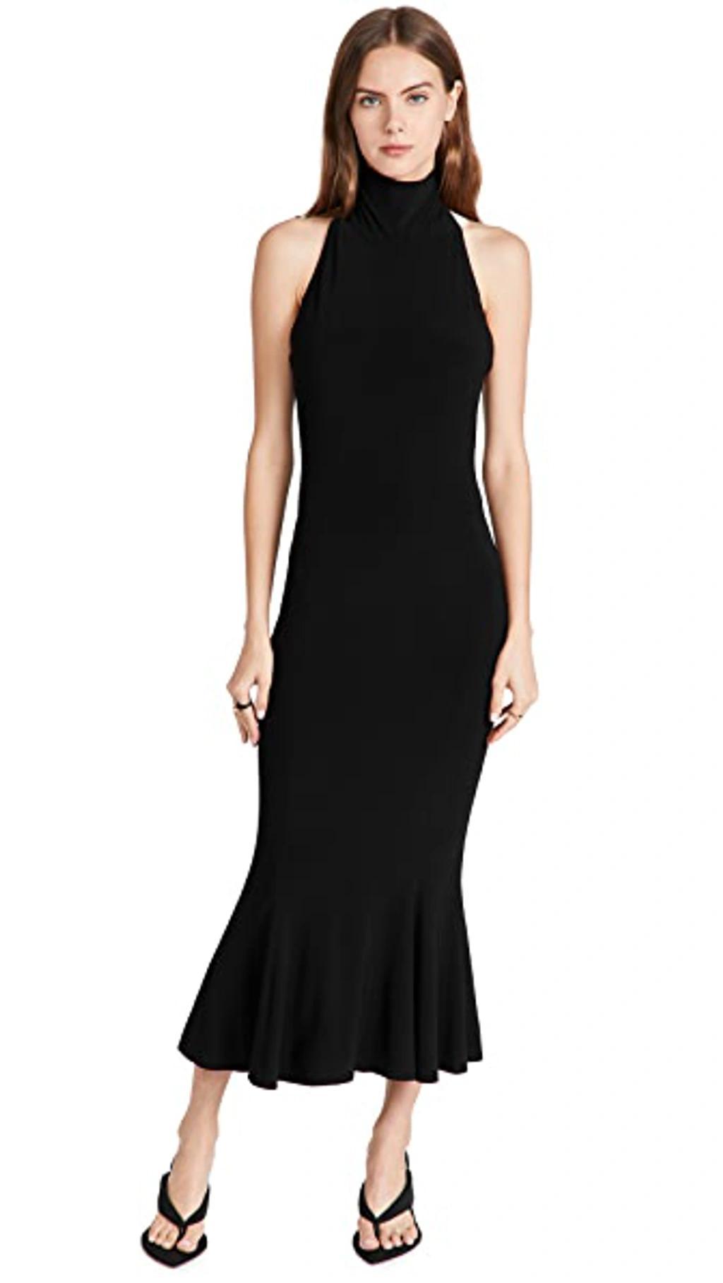 NORMA KAMALI Halter Turtle Fishtail Dress In Black Product Image