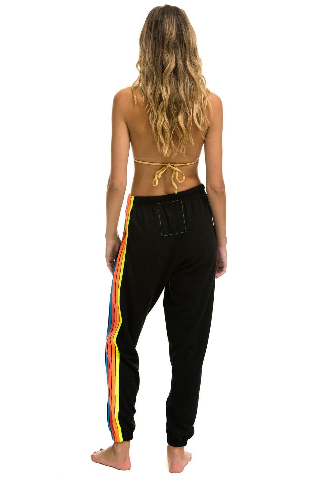 5 STRIPE SWEATPANTS - BLACK // NEON RAINBOW STRIPES Female Product Image