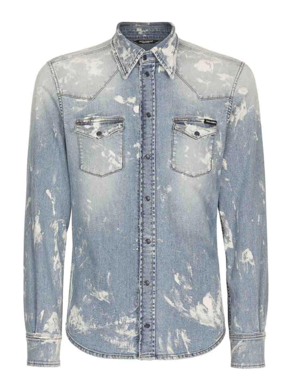 Bleached Button-up Denim Shirt In Multicolor Product Image