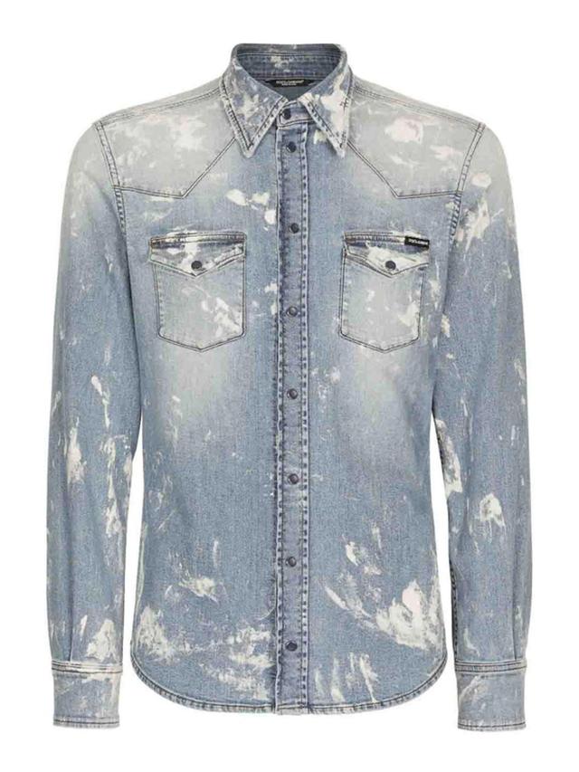 Bleached Button-up Denim Shirt In Multicolor Product Image