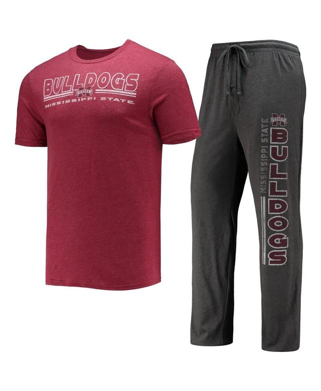 Mens Concepts Sport Heathered Charcoal/Maroon Mississippi State Bulldogs Meter T-Shirt & Pants Sleep Set Grey Product Image